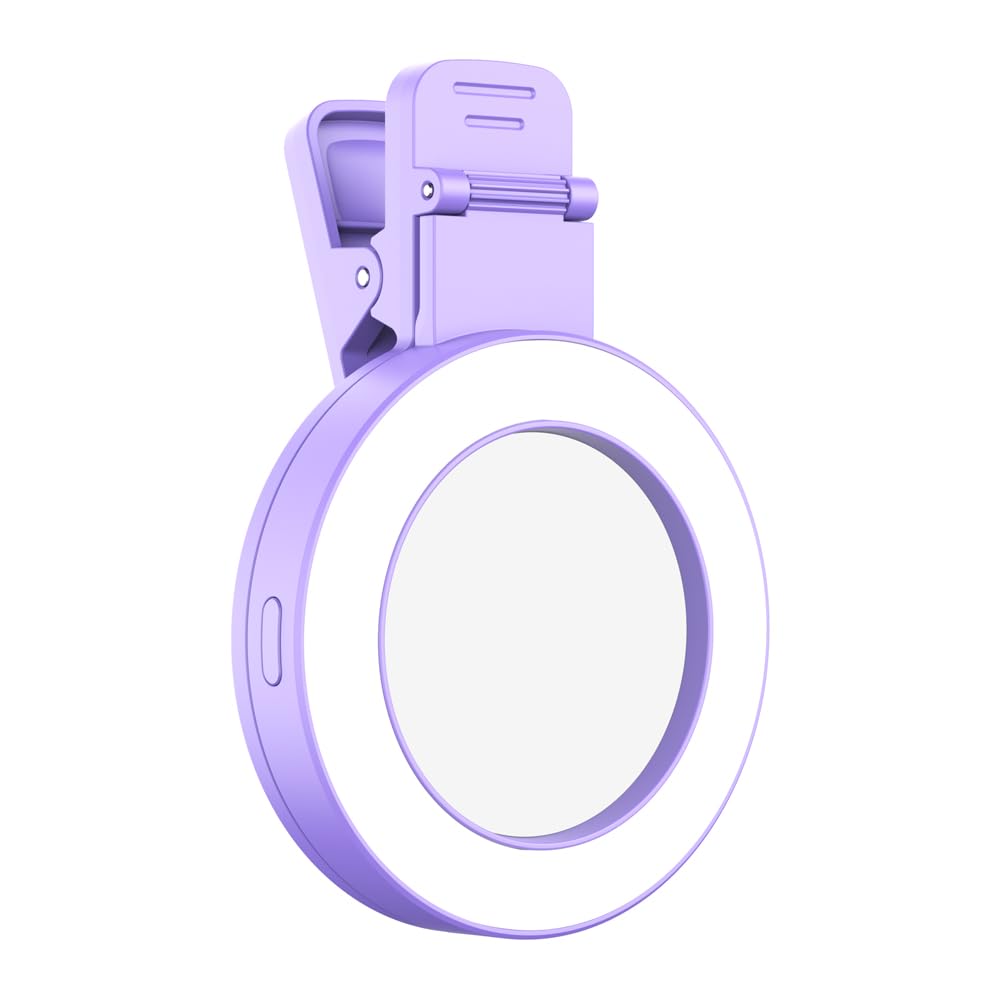 Andoer LED Ring Light for Mobile Phone with Clip, Selfie Ring Light 3 Light Modes, 3 Brightness Levels, Photography Focus for Video Conference Streaming Makeup Vlog Youtube TikTok (Purple)