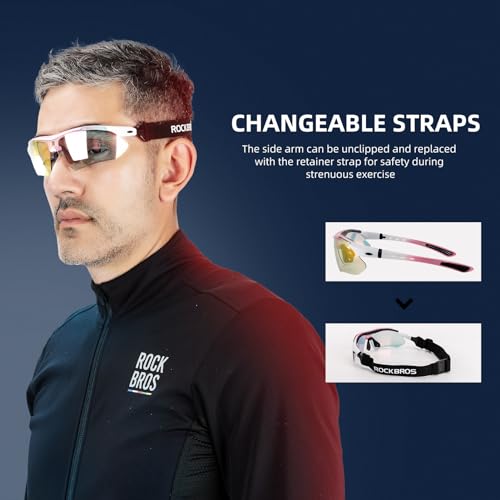 Image of ROCKBROS Photochromic Sports Sunglasses Mens Pickleball Glasses Cycling Glasses MTB Sunglasses, with Removable Elasctic Band
