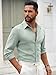 Yousify Mens Button Down Shirts Long Sleeve Casual Linen Dress Shirt Lightweight Beach Wedding Tops Mint