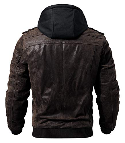 KEFITEVD Kunstleren herenjack, bikerjack met afneembare capuchon, overgangsjas, vintage bomberjack, stijlvol herenjack, herfst winter vrijetijdsjas - Image 4