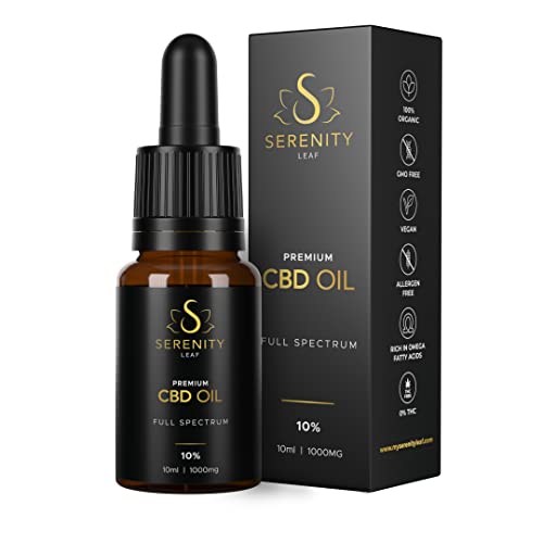 Aceite CBD Serenity Leaf - Full spectrum CBD Oil 10% | 10 ml | 1000 mg CBD - Aceite de cáñamo Premium espectro completo con aceite MCT - 100% Orgánico y Natural - 0% THC