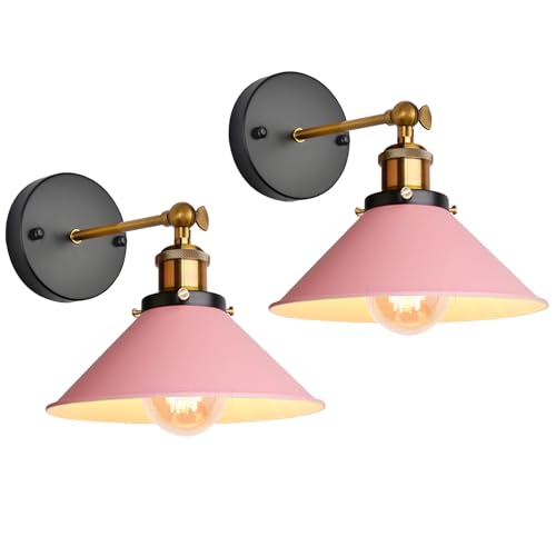 iDEGU 2 Pezzi Lampade da Parete Vintage, 22cm Applique da Parete Retrò Lampadario Plafoniera E27 Illuminazione da Parete Moderna per Camera da Letto, Soggiorno, Camera per Bambini (Rosa)