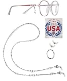 Hidden Hollow Beads Women's Handmade USA Beaded Eyeglass Holder, Sunglasses Chain, Interchangeable Ends, 28 Inch (Crystal)