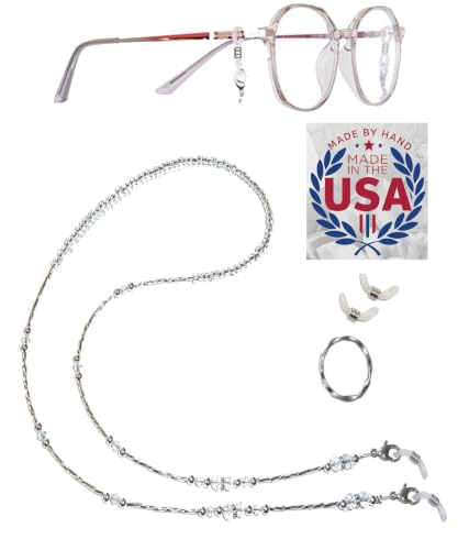 Hidden Hollow Beads Women's Handmade USA Beaded Eyeglass Holder, Sunglasses Chain, Interchangeable Ends, 28 Inch (Crystal)