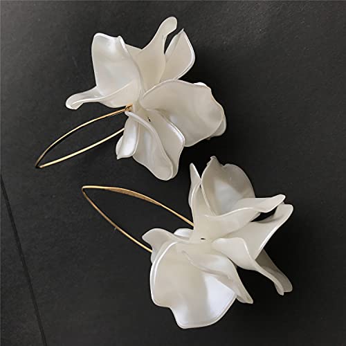 D.rosse Boho Rose Petal Dangle Resin Earrings - Long Drop Acrylic Tiered Flower Earrings - Statement Exaggerated Floral Tassel Earrings For Women And Girls (Pearl White) #TOP7