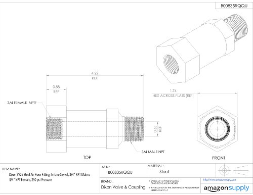 Image of Dixon SV26 Steel Air Hose Fitting, In-Line Swivel, 3 /4 inch NPT Male x 3 /4 inch NPT Female, 250 psi Pressure