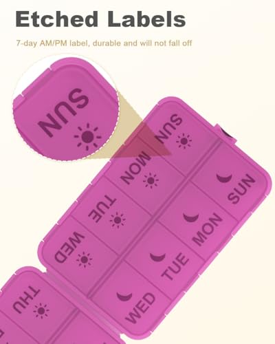 Image of Pill Organizer Travel Medicine Case - Travel Pill Case with Etched Labels, Daily Travel Medicine Case Holder