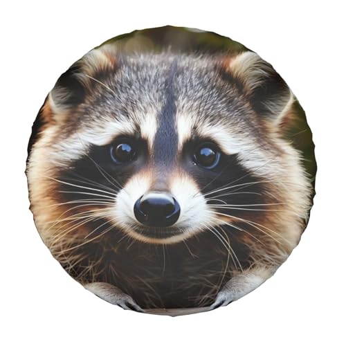 Image of Cute Raccoon Spare Tire Cover for Rv Trailer Camper Truck SUV - Cute Raccoon Animal Wheel Protectors Cover Waterproof Fabric for Travel Camping Outdoor,Universal Fit,16 inch