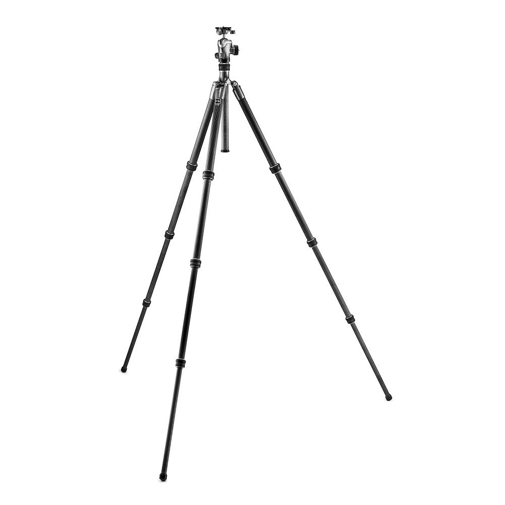 Gitzo GK2545T-82QD Traveler Kit Treppiede con Testa a Sfera Centrale Pro, Compatto, Ripiegabile e Leggero, Colonna Corta per Inquadrature Raso Terra Inclusa, Serie 2, 4 Sezioni, Fibra di Carbonio
