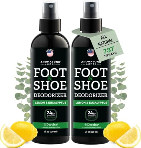 Image of Aromasong Natural Shoe Deodorizer and Foot Spray | 2-Pack | 24-Hour Freshness Foot Odor Eliminator for Feet - Extra Strength Fresher for Smelly Shoes & Stinky Feet Spray with Refreshing Scent, 4oz