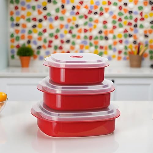 Image of Reston Lloyd Nesting Microwave Containers, Set of 3, Adjustable Steam Vents, Airtight, Meal Prep, Durable BPA-Free Plastic- Freezer & Dishwasher Safe, Cookware & Food Storage, Anyday Cookware, Seafoam