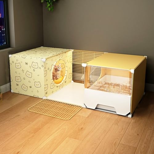 YLLSMGS 猫ゲージ キャットケージ 1段式キャットケージ ケージ 猫 大型キャットエンクロージャー ゲージ 猫 猫用DIYケージ ケージ キャットパティオ フランネル製キャットベッド トイレ付き 一体型メッシュドア 子猫 ウサギ 小動物用