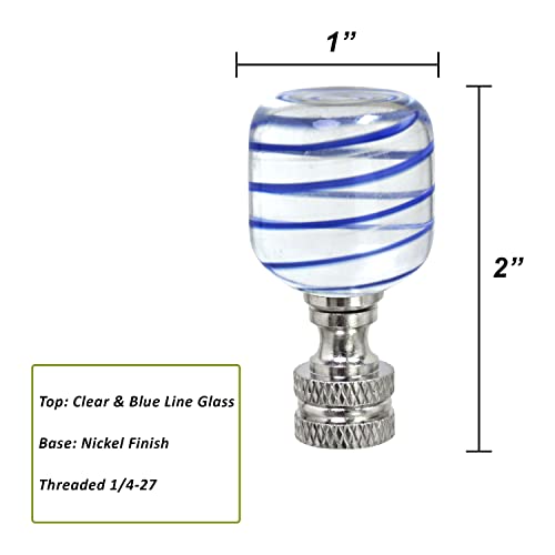 Aspen Creative 24011-12, 2 Pack Clear With Blue Line Glass Lamp Nickel Finish, 2" Tall Finial, Clear & Blue #TOP1