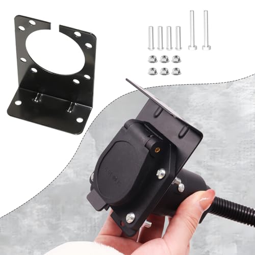 Image of 7 Pin Trailer Plug,7 Way Trailer Light Connector Socket,7 Prong Electrical Truck End Wiring Harness Vehicle Side,7 Pin Truck Plug Quick Converter with Mounting Bracket