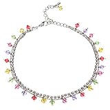 Alexander Del Rossa Chuvora 2-Strand Multi-Colored Faceted Swarovski Crystal Cubic Zirconia CZ Rhodium Plated Brass Anklet