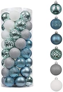 Valery Madelyn 50pcs 6cm Shatterproof Christmas Baubles, Winter Wishes Silver and Blue Christmas Ball Ornaments for Christmas Tree Decoration