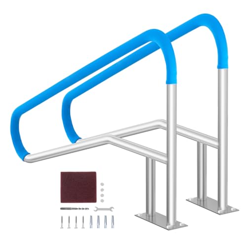 VEVOR Pool Handrail, 2 PCS 55 x 32 inch Railing, Stainless Steel with Base Plate for Indoor/Outdoor, Rust-Proof Grab Bar w/Grip Cover&Accessories for Decks/Spas by VEVOR - Used condition - US$158.29