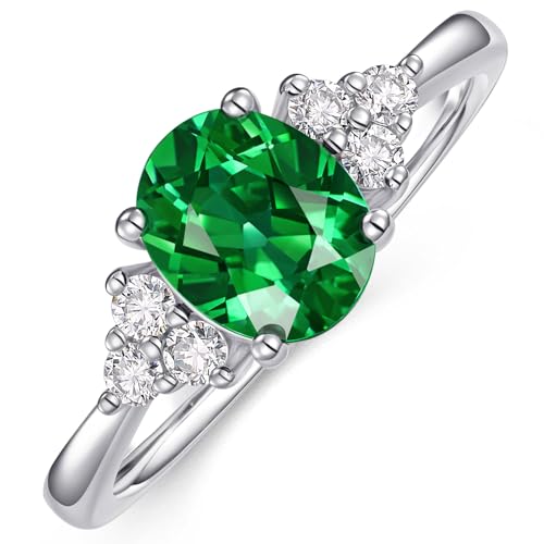 Oval Shaped 6x8mm Gemstone Rings for Women Promise Ring w/Side Created Moissanite, S925 Silver Plated w/Yellow White Gold, Gift for Engagement Anniversary Birthday Mothers Day Size 5 to 12