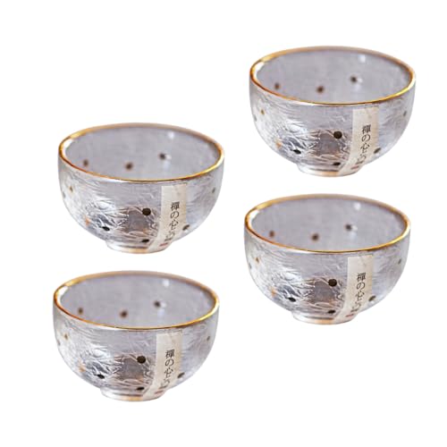 GALPADA Set 4 Bicchieri da Sakè e Tazze da tè in Stile Giapponese, Coppe di Vino e Dessert in Vetro Resistente al Calore Bordo Dorato, per Casa, Ristorante e Bar