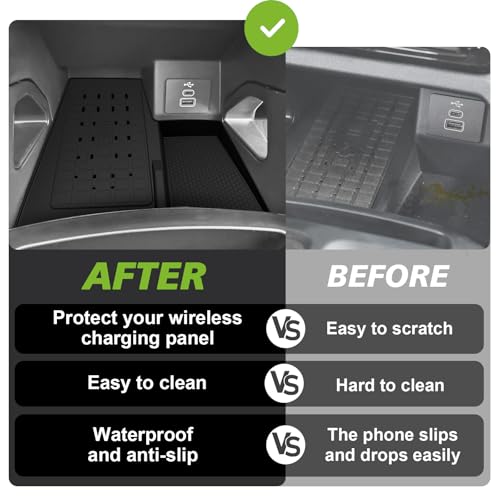 Image of Muslogy Center Console Inserts Compatible with Ford Ranger 2024 2025 2026 Accessories, Center Console Wireless Charger Protective Mat Liner Anti-Slip Phone Charge Area Charging Protection