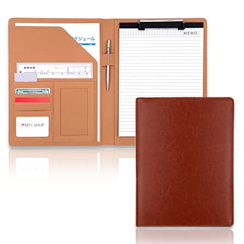 MT's SHOP クリップボード A4 PUレザー 多機能 フォルダ ファイル 二つ折り メモ帳付属 OF283 (茶色)