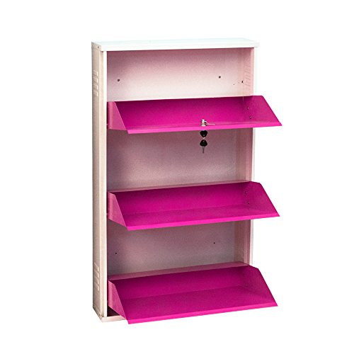 Image of DELITE KOM 24 Inch Wide, 3 Shelf Metal Shoe Rack Wall Mounted for Home with Central Lock Holds Upto 9 Shoes or 15 Slippers Pair | 1 Year Warranty | (41 x 24 x 5 Inch, Ivory Pink) DIY Space Saving