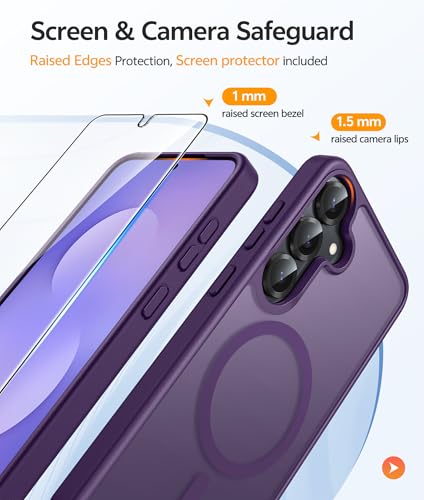 Image of FNTCASE for Samsung Galaxy S25 Plus Case: Samsung Galaxy S24 Plus Phone Case [Fit with Magsafe] Translucent Matte Case [Screen Protector] Military Grade Shockproof Protective Phone Cover-Purple