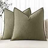 MIULEE Decorative Linen Pillow Covers 18x18 Inch Light Olive Green ​Boho Farmhouse​ ​Neutral Couch Throw Pillows for Bed Pack of 2 Accent Modern Pillowcase Summer Sofa Livingroom Home Decor