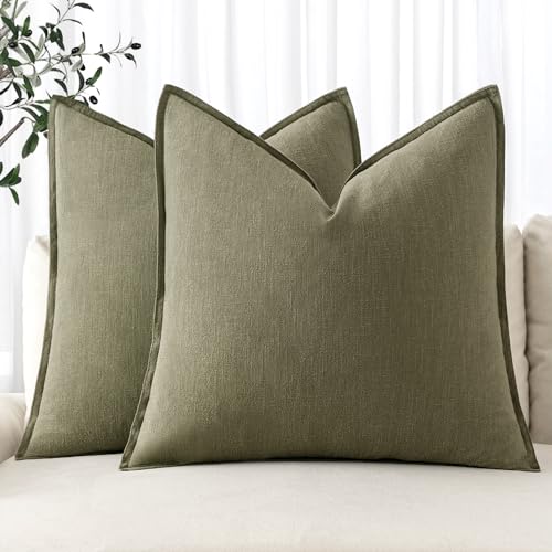 MIULEE Decorative Linen Pillow Covers 16x16 Inch Light Olive Green