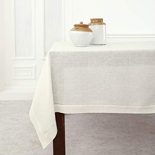 Solino Home 100% Pure Linen Table Cloth, Throw Ivory Hemstitch, 52 x 52 in by Solino Home - Used condition - US$62.99