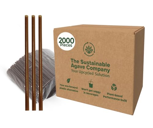 Sustainable Agave Co - Agave Fiber Unwrapped Drinking Straws - Plant-Based Made With Upcycled Materials Reusable - Brown Regular & Jumbo 8 (Jumbo Unwrapped 2000)