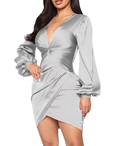 TDiooCor Womens Sexy Elegant Formal Evening Dress Ruffle Bridesmaid Curvy Wedding Guest Midi Dress Grey
