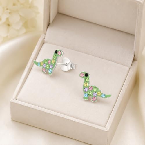 FIVE-D Boucles d'oreilles pour enfant en argent sterling 925 - Dinosaure dinosaure, Argent sterling – vue 3