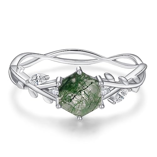 Bague agate mousse anti-ternissement en argent 925 pour alliance durable