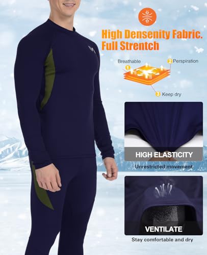 MEETYOO Thermal Underwear, Men\'s Base Layer,2 Sets Long Johns Lined with Hunting Gear, Black+Blue, X-Large