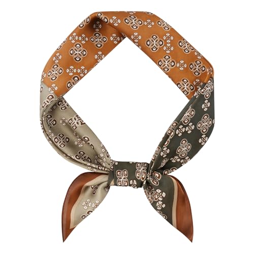 GERINLY Silk Feel Square Scarf for Men Vintage Satin Bandana Plain Geometry Scarves Tiny Medallion Brown Print Neckerchief Head Scarf (Brown)