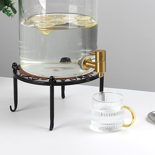 Kcgani Heavy-duty Metal Beverage Drink Dispensers Stand, Drinking Crock Cold Water Glass Container Holder, Countertop Rack Base for Juice Lemonade Dispenser Mason Jar, Max Diameter 8\", Black - Thumbnail 4