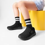 DREAM PAIRS Chłopcy dziewczęta siatkowe lekkie tenisówki do chodzenia wsuwane płaskie buty sportowe, - Cały czarny - 32 EU