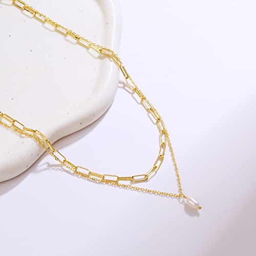 Sewyer Dainty Pearl Pendant Necklaces For Women 14K Gold Plated Handmade Layered Pearl Chain Necklace Delicate Layered Freshwater Pearl Necklace Everyday Jewelry Gift #TOP3