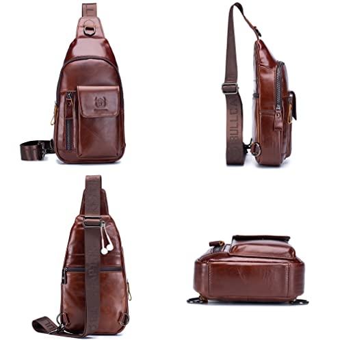 Kpywzer Leather Sling Bag Hiking Daypack For Men Women Outdoor Travel Camping Fishing Crossbody Shoulder Chest Pack Backpack Daypack Brown #TOP1