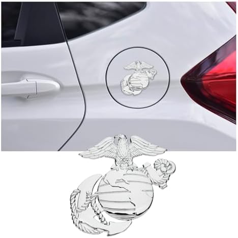 US Marine Corps Car Emblem, 3D USMC Military Hawk Globe Anchor Auto Badge Sticker, Universal Vehicle Exterior Decor Accessories for Car, Truck, Pickup, Motorcycle, Laptop (Silver)
