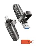 MOVE SPEED 128GB Thumb Drive, 1000MB/s Read Write Speed, USB 3.2 Gen2+Type C Dual Interface SSD Drive with Leather Case Memory Stick for iPhone 15, 16, 17 Series/MacBook/Android/Audio etc(1 Pack)