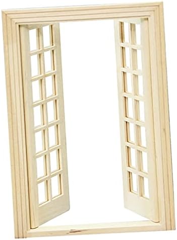 Tachiuwa 1/12 Dollhouse Miniature Glazed Double Doors DIY - Wood 01