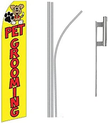 NEOPlex - "Pet Grooming" Complete Flag Kit - Includes 12' Swooper Feather Business Flag With 15-foot Anodized Aluminum Flagpole AND Ground Spike