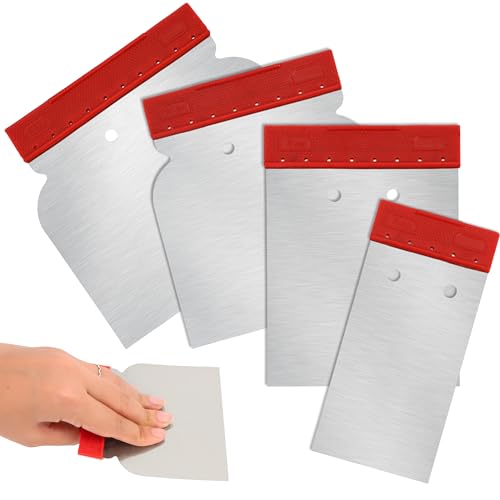 4 Pieces Putty Knife Scraper Set, Stainless Steel Spackle Multipurpose Use Metal Knives for Wall Decoration Hand Tools Drywall Clearing Spreading, Wallpaper Removal, Putty Applying, Plaster Scraping