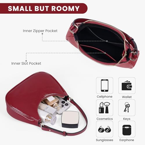 Image of Crescent Shoulder Bag Purse for Women Red Bag Faux Leather Hobo Handbag Solid Color Half Moon Crossbody Purse