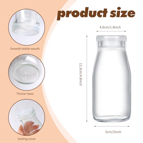 14 Pack 6.76 oz Small Glass Milk Bottle with Lids Reusable Drinking Bottle Clear Mini Glass Bottles Juice Glass Container Bottle Shake Glass Bottles for Drinking Water Juice Honey Supplies