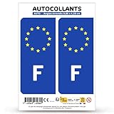 Autocollant Plaque Immatriculation 2 stickers pays F France - Identifiant Européen en version Fond Bleu : 9,8 x 4,5 cm (Angles Arrondis)