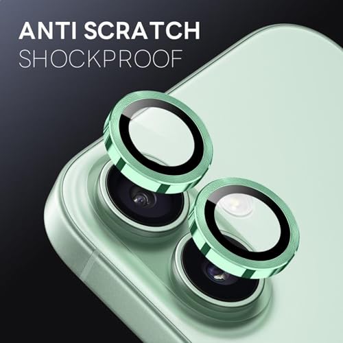 Image of amazon basics Camera Glass Lens Protector Ring for iPhone 17 Case Friendly with Edge to Edge Coverage and Easy Installation (Green)