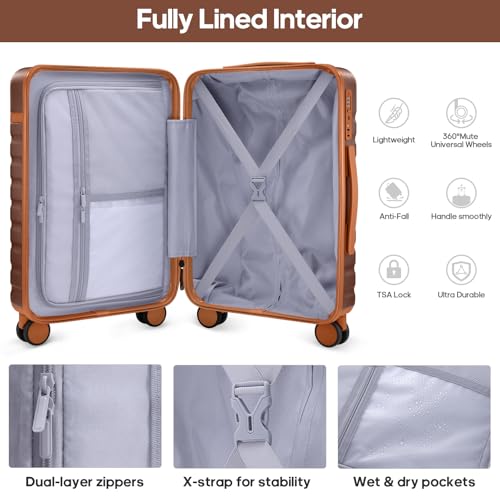 Image of Luggage Sets 3 Piece, Carry On Luggage 20In With Spinner Wheels,PC Hardside Suitcase Set with TSA Lock,Durable Carry On Suitcase With Travel Backpack for Men (Dark Coffee, 3 piece set (BP /20inch))